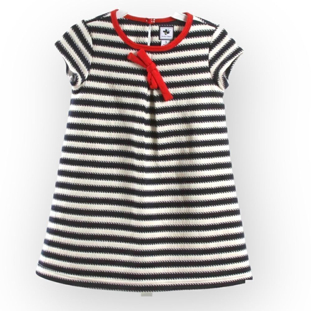 BUSY BEES Knit Dress Black White Striped With Bow Shirt Sleeveless A-Line Size 8